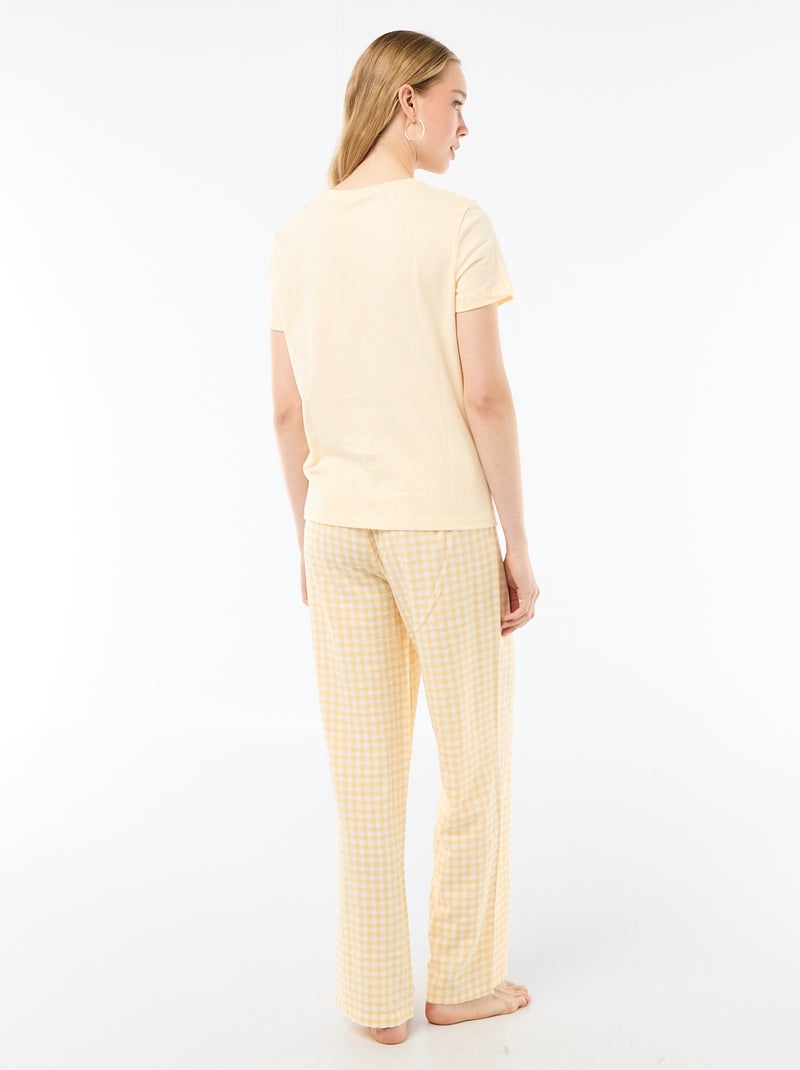 Completo pigiama lungo t-shirt + pantaloni a quadri - 2 pezzi Giallo - Kiabi