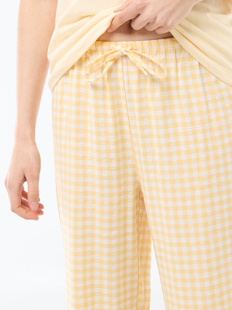 Completo pigiama lungo t-shirt + pantaloni a quadri - 2 pezzi Giallo - Kiabi