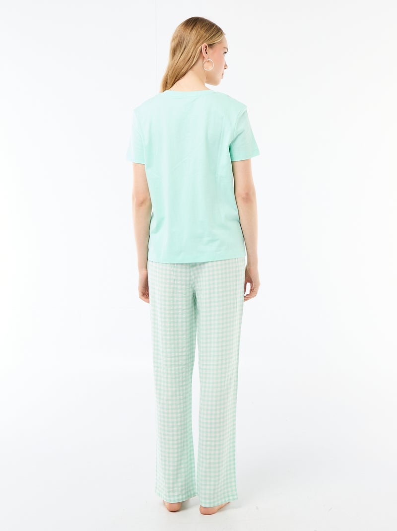 Completo pigiama lungo t-shirt + pantaloni a quadri - 2 pezzi Verde - Kiabi