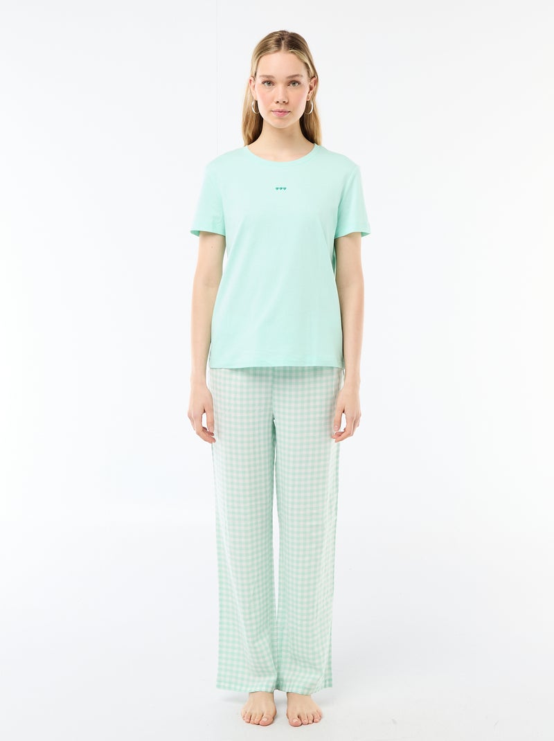 Completo pigiama lungo t-shirt + pantaloni a quadri - 2 pezzi Verde - Kiabi
