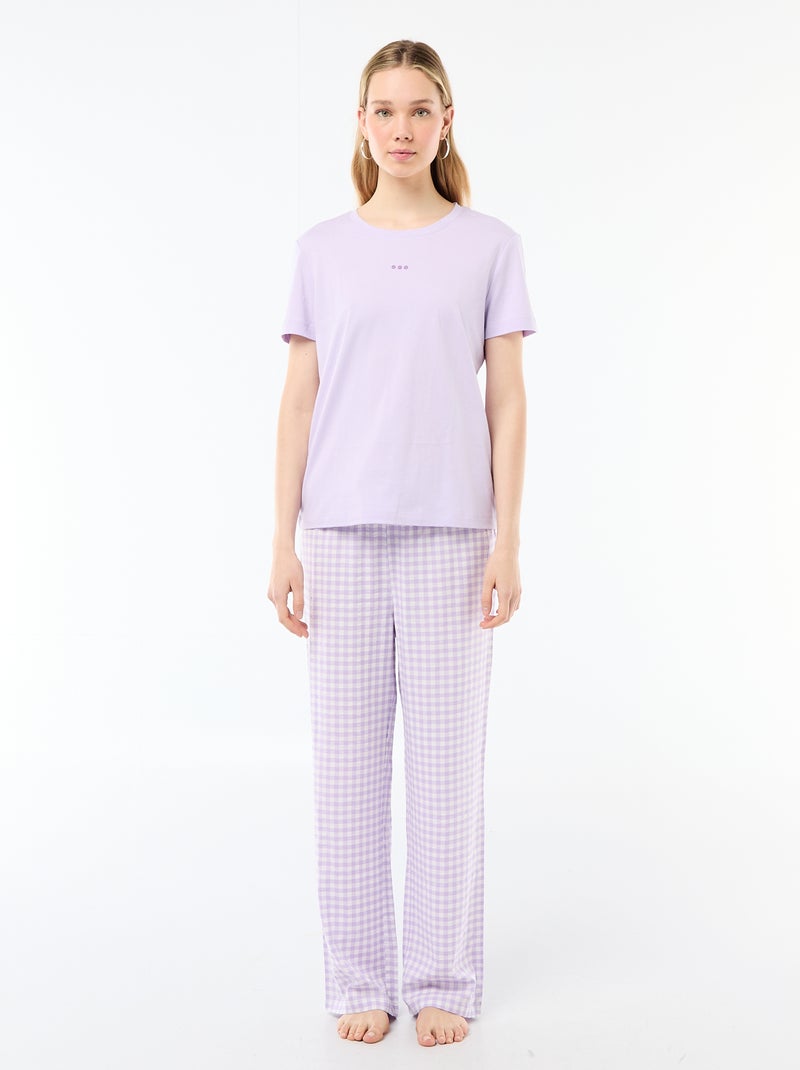 Completo pigiama lungo t-shirt + pantaloni a quadri - 2 pezzi Viola - Kiabi