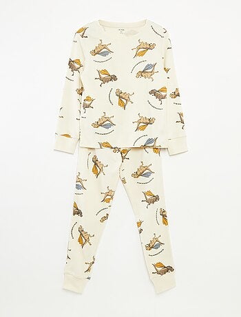 Completo pigiama lungo t-shirt + pantaloni con motivo all over