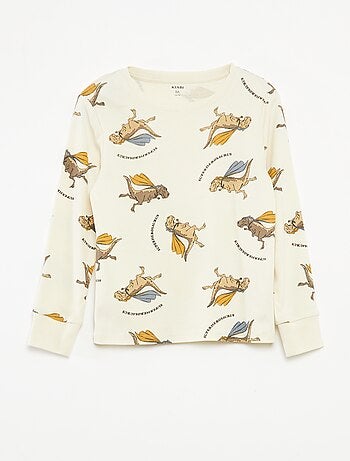 Completo pigiama lungo t-shirt + pantaloni con motivo all over