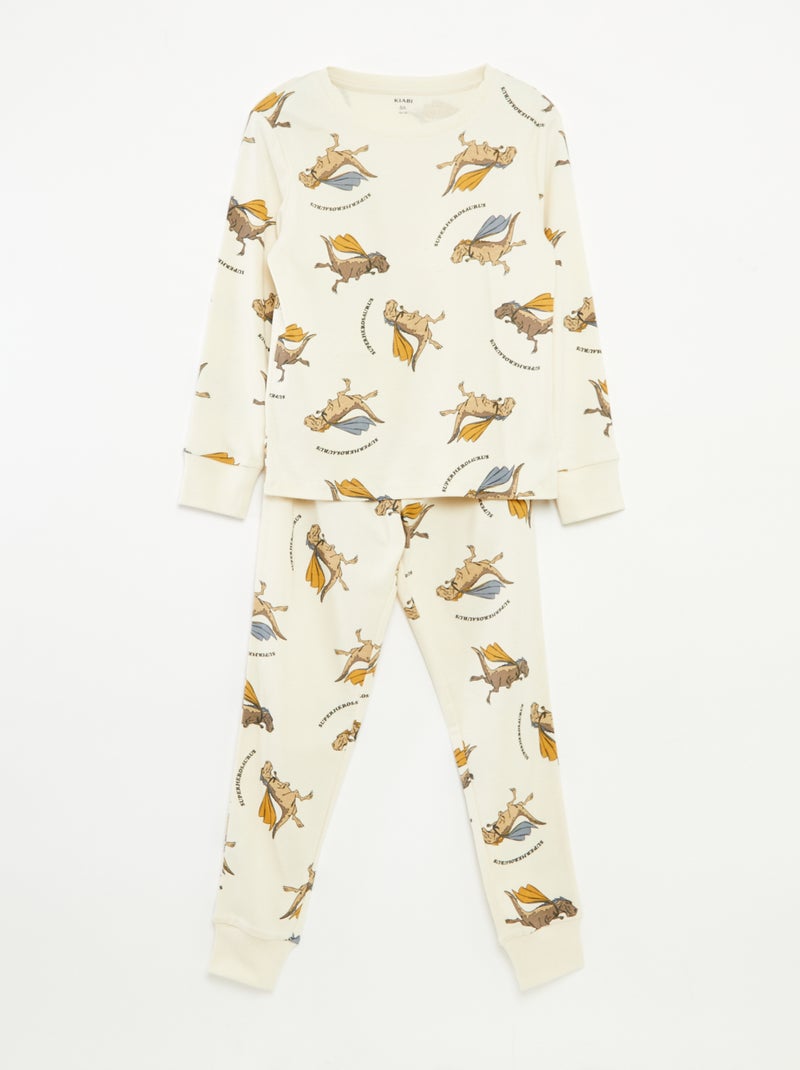 Completo pigiama lungo t-shirt + pantaloni con motivo all over Beige - Kiabi