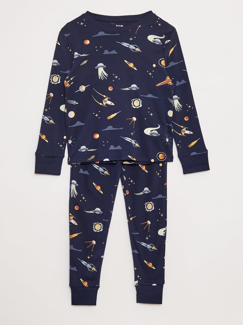 Completo pigiama lungo t-shirt + pantaloni con motivo all over Blu - Kiabi
