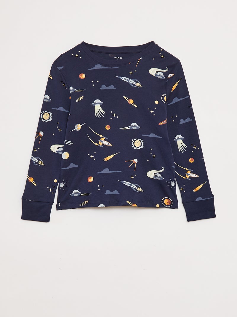 Completo pigiama lungo t-shirt + pantaloni con motivo all over Blu - Kiabi