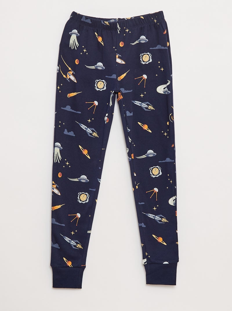 Completo pigiama lungo t-shirt + pantaloni con motivo all over Blu - Kiabi