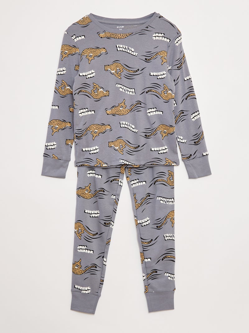 Completo pigiama lungo t-shirt + pantaloni con motivo all over Blu - Kiabi