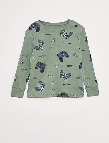 Completo pigiama lungo t-shirt + pantaloni con motivo all over