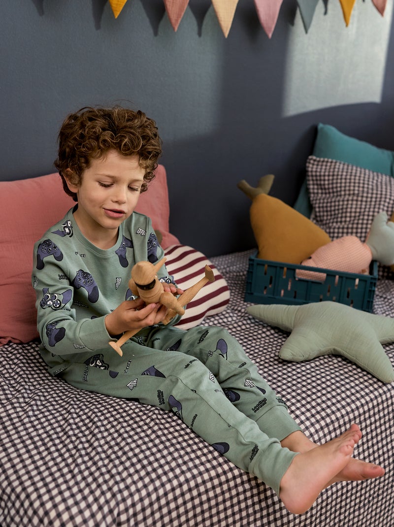 Completo pigiama lungo t-shirt + pantaloni con motivo all over Verde - Kiabi