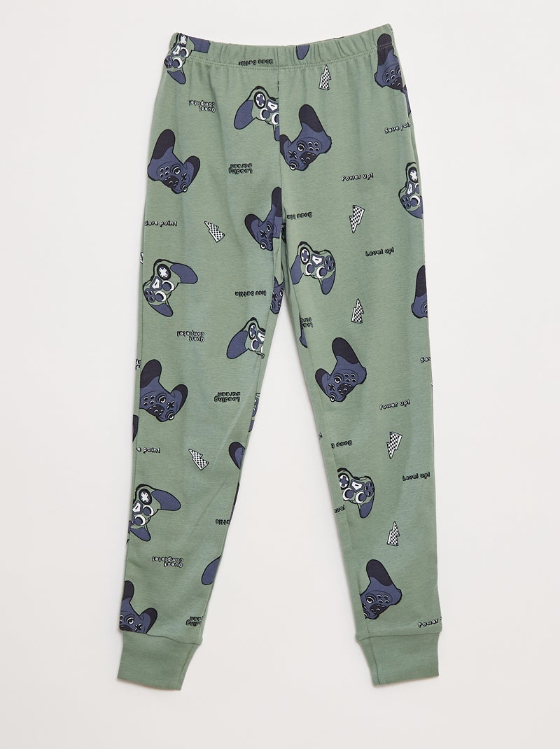 Completo pigiama lungo t-shirt + pantaloni con motivo all over Verde - Kiabi