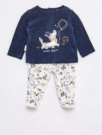 Completo pigiama lungo t-shirt + pantaloni con piedini in pile - 2 pezzi