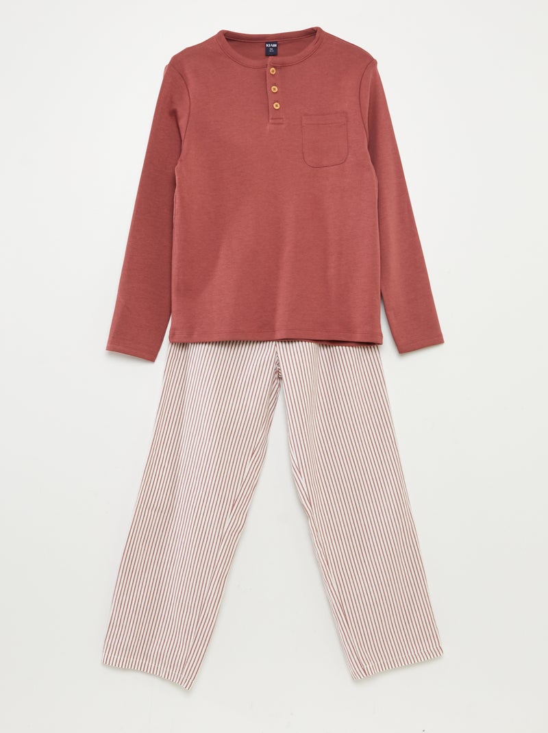 Completo pigiama lungo t-shirt + pantaloni in popeline - 2 pezzi ROSSO - Kiabi