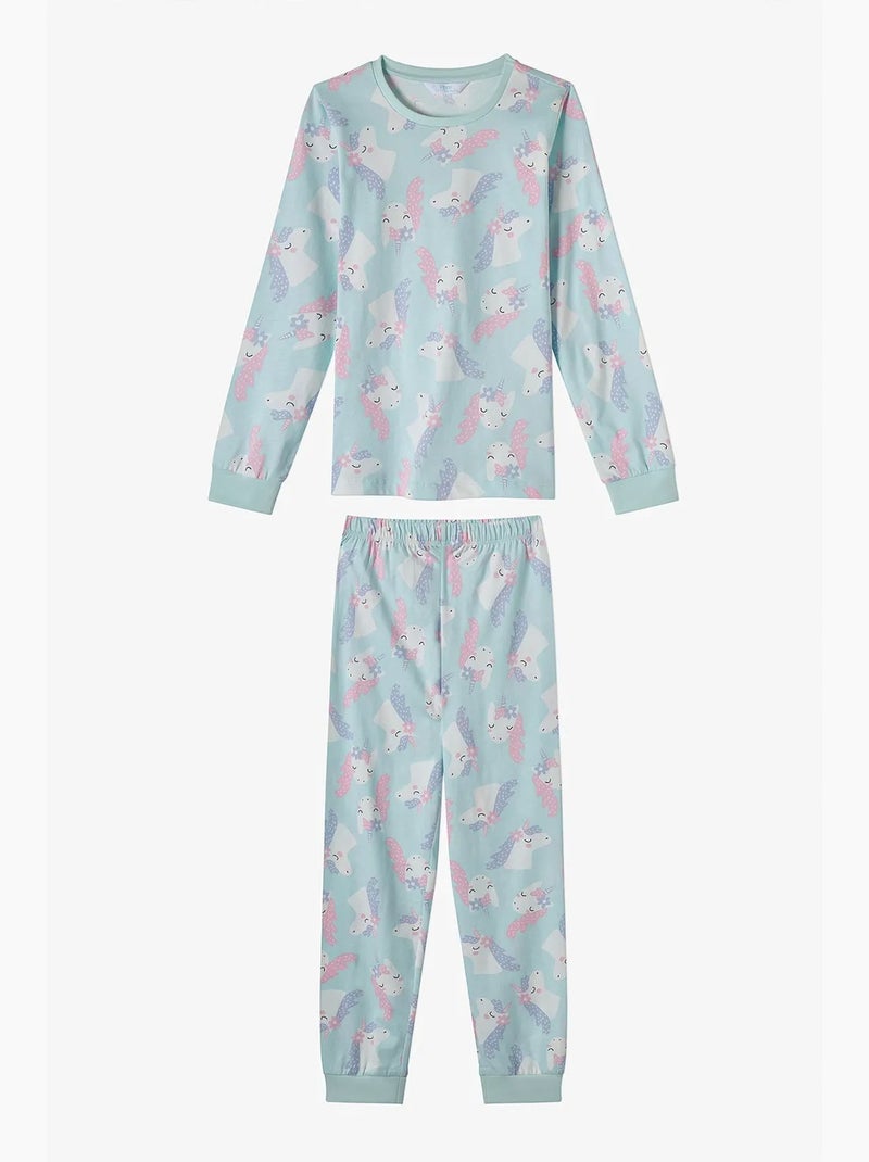 Completo pigiama magical repeat da bambina in cotone a maniche lunghe penti Blu cielo - Kiabi