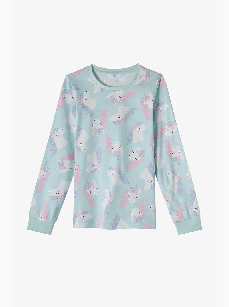 Completo pigiama magical repeat da bambina in cotone a maniche lunghe penti Blu cielo - Kiabi