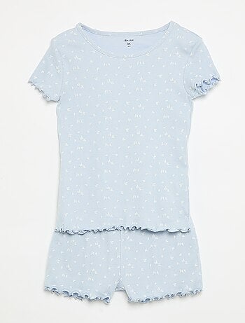 Completo pigiama maglia + pantaloncini in cotone a costine