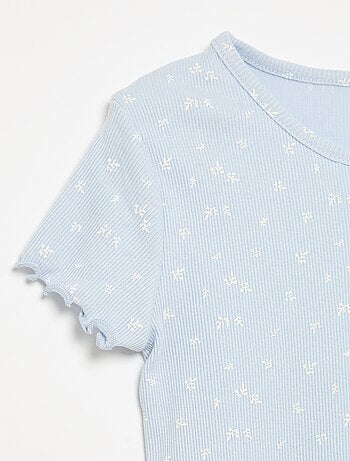 Completo pigiama maglia + pantaloncini in cotone a costine