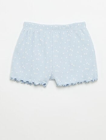 Completo pigiama maglia + pantaloncini in cotone a costine