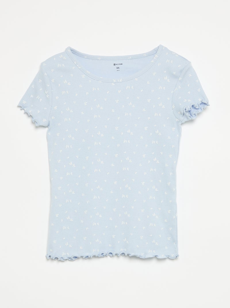 Completo pigiama maglia + pantaloncini in cotone a costine Blu - Kiabi