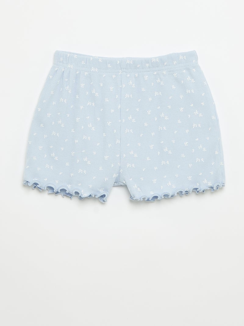 Completo pigiama maglia + pantaloncini in cotone a costine Blu - Kiabi