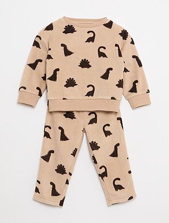 Completo pigiama top + pantaloni in pile