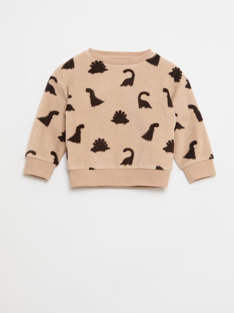 Completo pigiama maglia + pantaloni in pile Beige - Kiabi