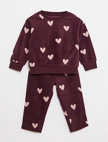 Completo pigiama top + pantaloni in pile