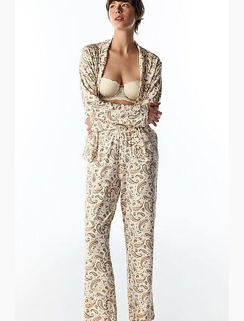 Completo pigiama margot stampato con motivo scialle, maniche lunghe, camicia e pantaloni penti
