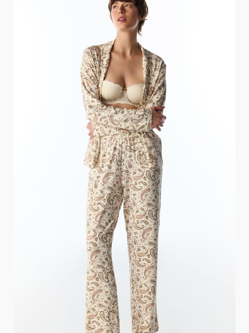 Completo pigiama margot stampato con motivo scialle, maniche lunghe, camicia e pantaloni penti Crema - Kiabi