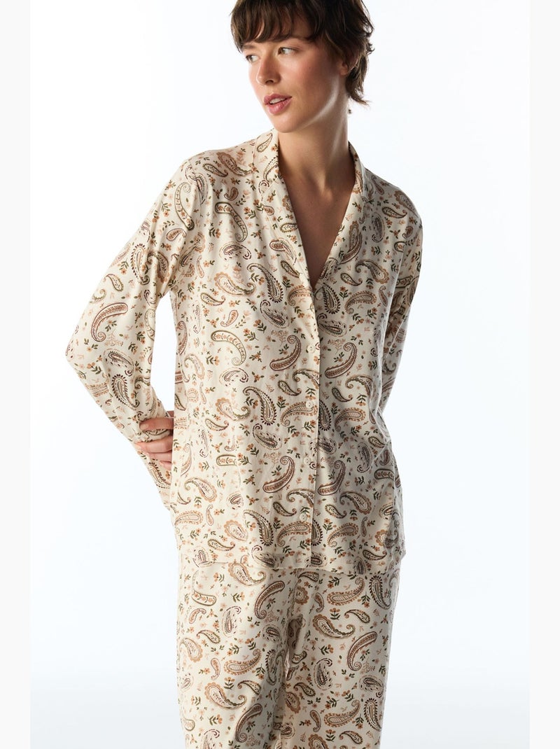 Completo pigiama margot stampato con motivo scialle, maniche lunghe, camicia e pantaloni penti Crema - Kiabi