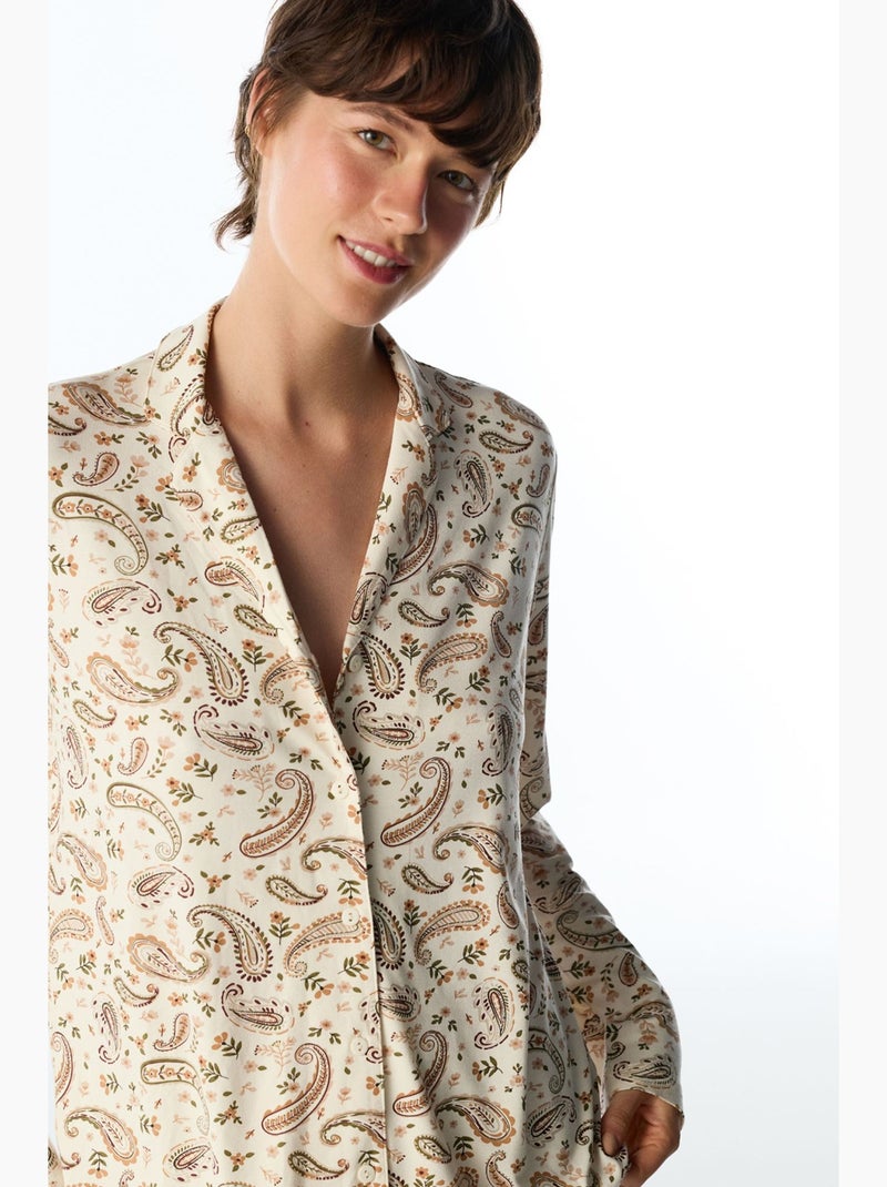 Completo pigiama margot stampato con motivo scialle, maniche lunghe, camicia e pantaloni penti Crema - Kiabi