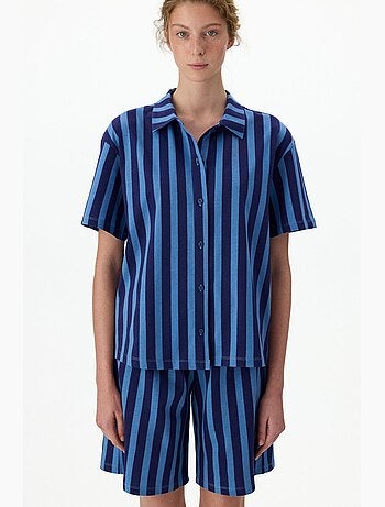 Completo pigiama midnight a righe con camicia a maniche corte e short penti