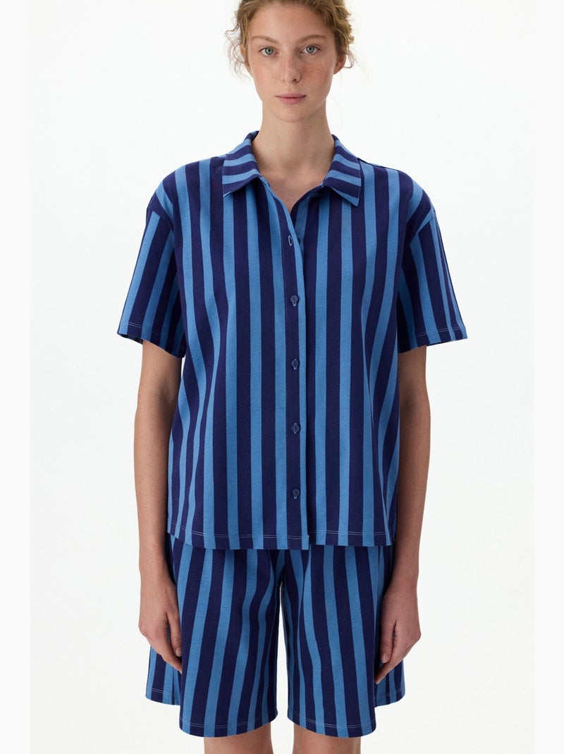 Completo pigiama midnight a righe con camicia a maniche corte e short penti Blu marino - Kiabi