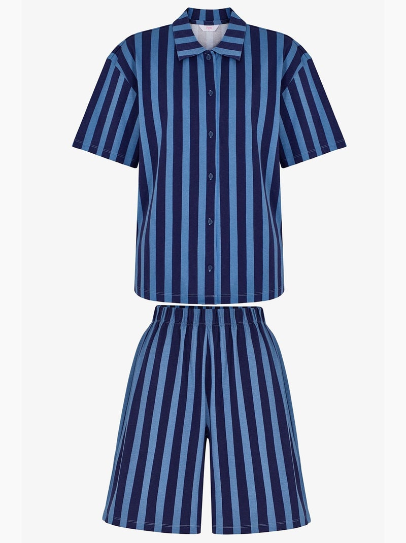 Completo pigiama midnight a righe con camicia a maniche corte e short penti Blu marino - Kiabi