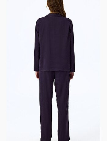 Completo pigiama midnight in raso a righe con camicia e pantaloni lunghi penti