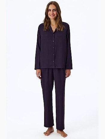 Completo pigiama midnight in raso a righe con camicia e pantaloni lunghi penti
