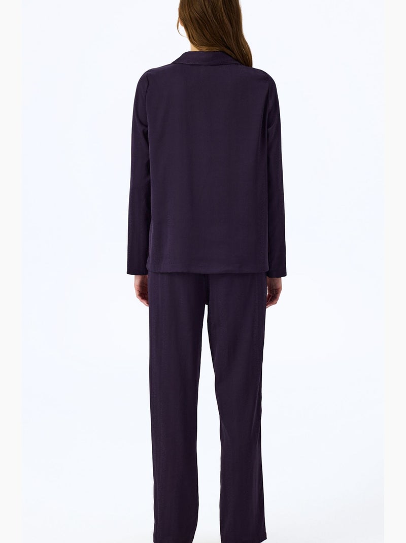 Completo pigiama midnight in raso a righe con camicia e pantaloni lunghi penti Viola - Kiabi