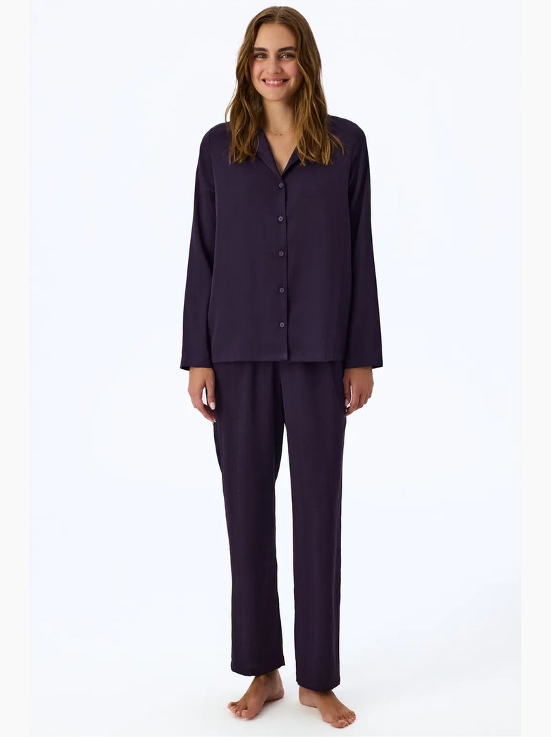 Completo pigiama midnight in raso a righe con camicia e pantaloni lunghi penti Viola - Kiabi