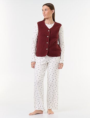 Completo pigiama natalizio in maglia pointelle + cardigan effetto agnellato - 3 pezzi