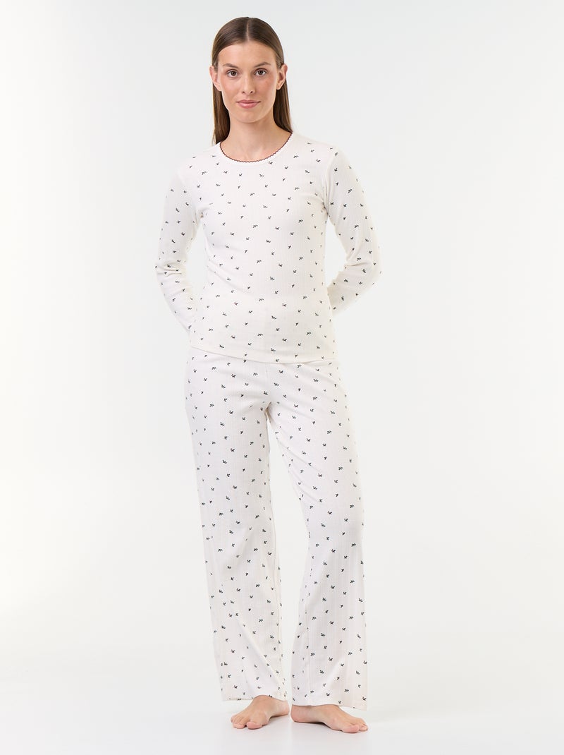 Completo pigiama natalizio in maglia pointelle + cardigan effetto agnellato - 3 pezzi Bianco - Kiabi