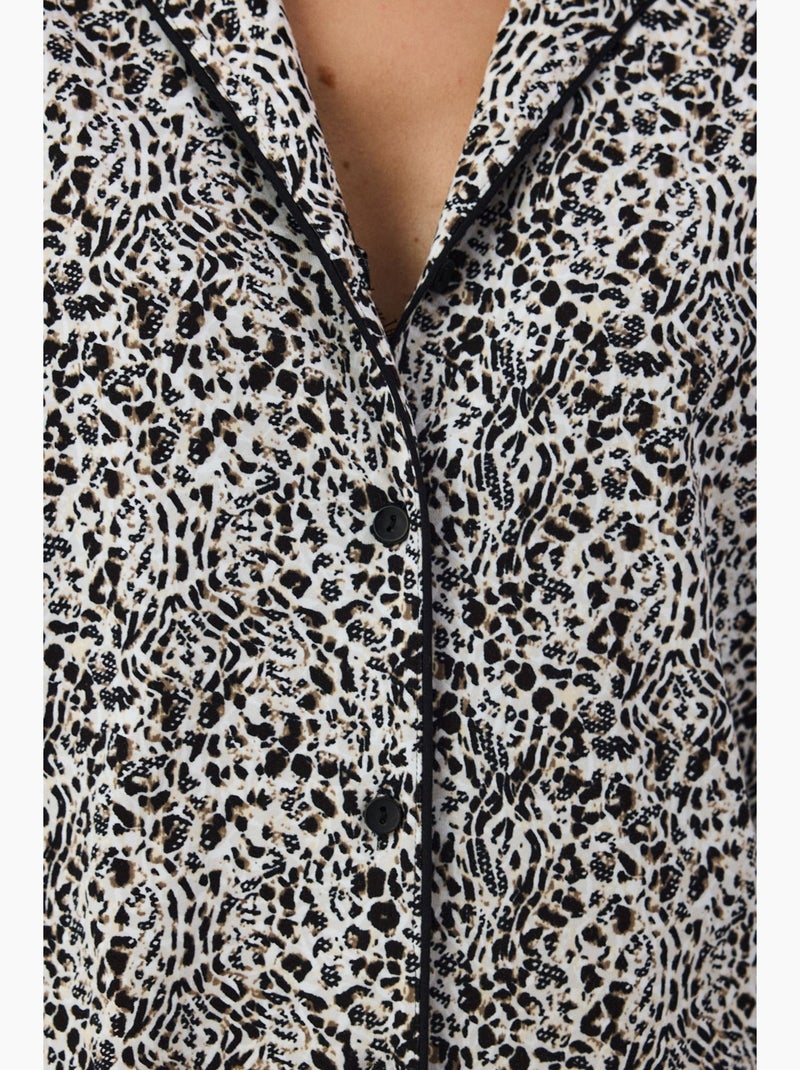 Completo pigiama noir garden con stampa leopardata, camicia e pantaloni a maniche lunghe penti Nero Bianco - Kiabi
