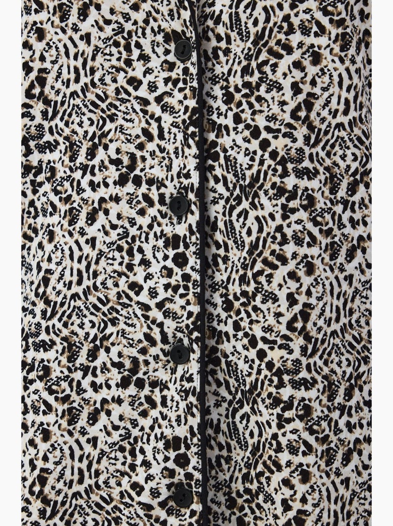 Completo pigiama noir garden con stampa leopardata, camicia e pantaloni a maniche lunghe penti Nero Bianco - Kiabi