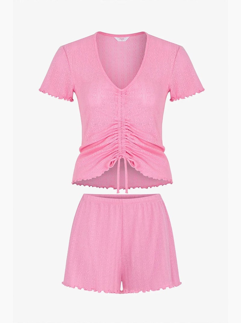 Completo pigiama rosalie pointel con shorts e maniche corte penti Rosa - Kiabi