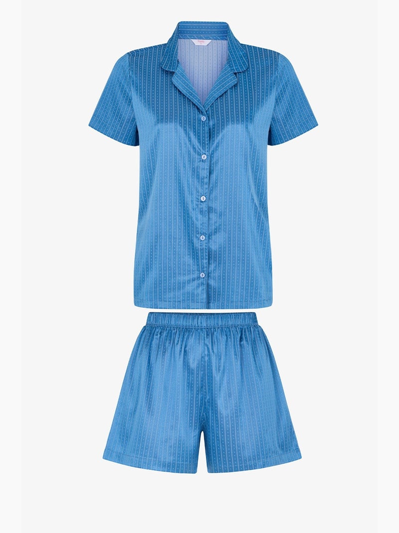 Completo pigiama skyline in raso con camicia e shorts, maniche corte penti Blu - Kiabi