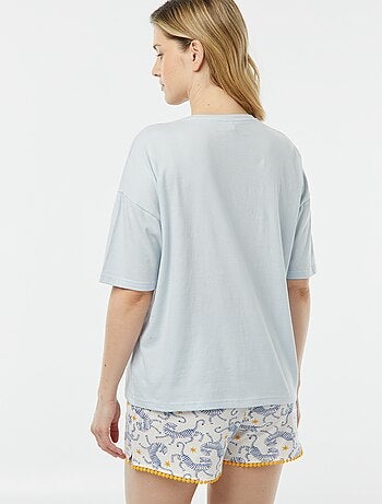 Completo pigiama t-shirt con scritta + shorts stampati