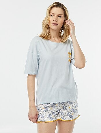 Completo pigiama t-shirt con scritta + shorts stampati
