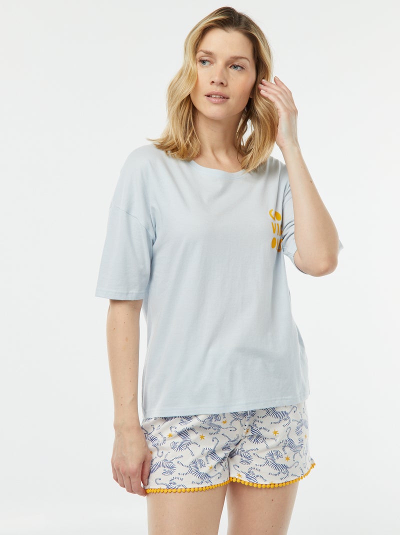 Completo pigiama t-shirt con scritta + shorts stampati BLU - Kiabi