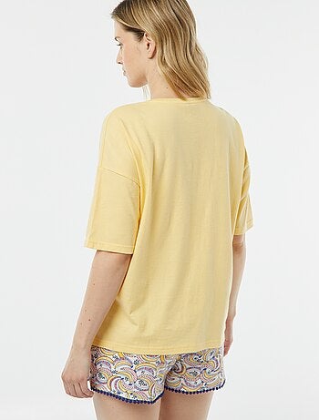 Completo pigiama t-shirt con scritta + shorts stampati