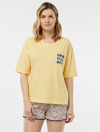 Completo pigiama t-shirt con scritta + shorts stampati
