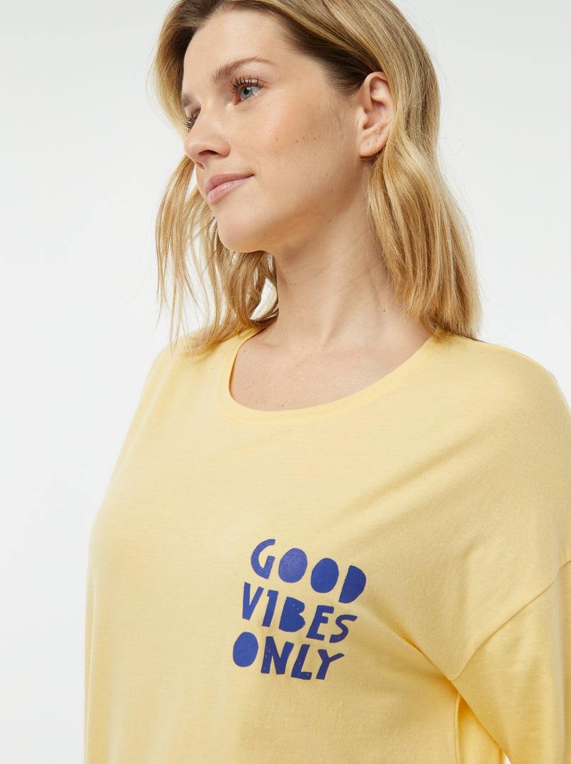 Completo pigiama t-shirt con scritta + shorts stampati GIALLO - Kiabi